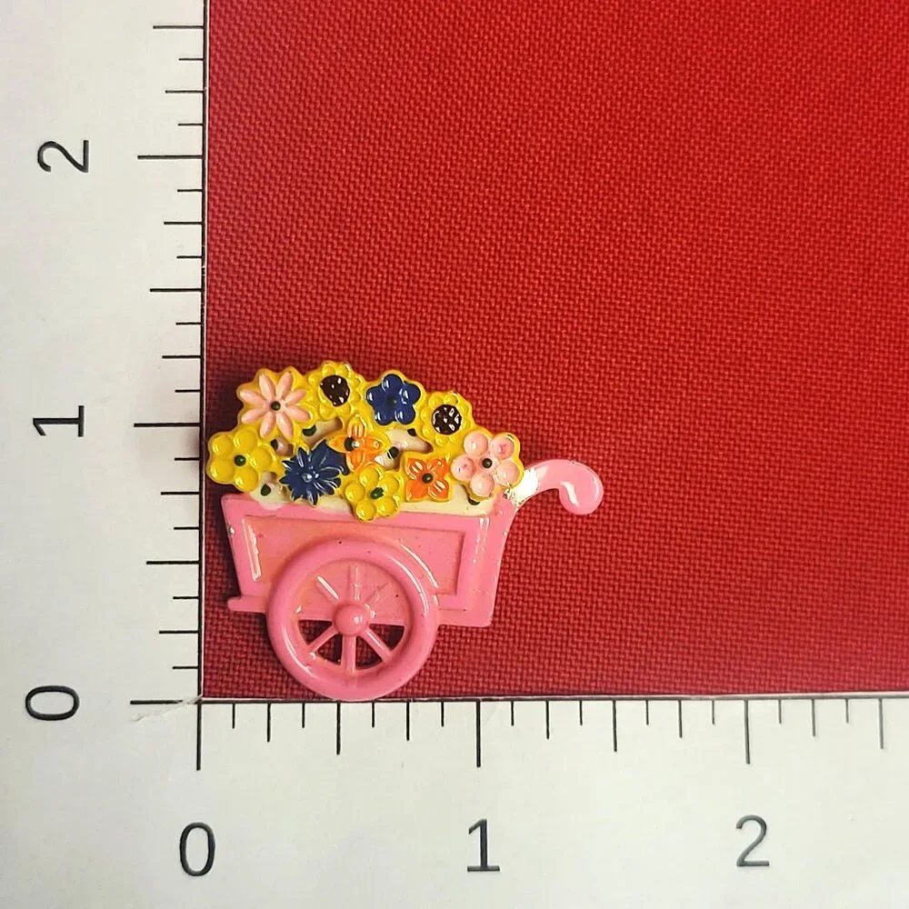 Vintage Turtle Flower Wheelbarrow Cart Pin Brooch